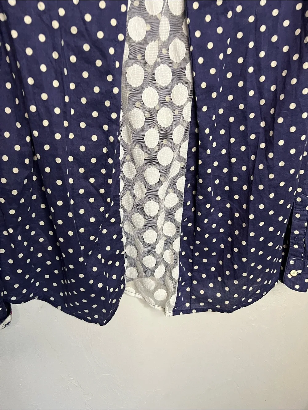 Birds of Paradis by Trovata Blue White Polka Dot Lace Back Pop Over Blouse - Picture 13 of 14